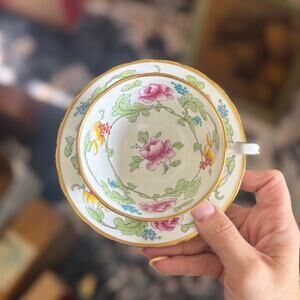 Royal Chelsea Persian Rose Footed Cup & Saucer Set